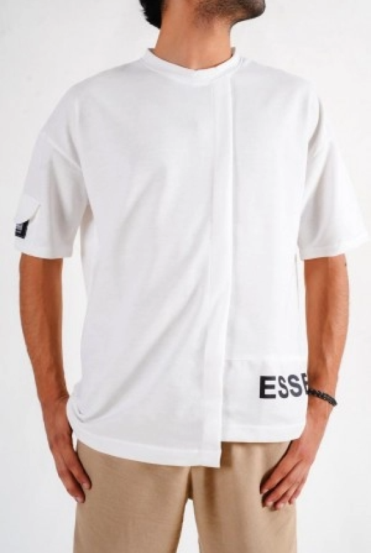 Essentials asimetrik modelli Oversize Bisiklet Yaka Tişört