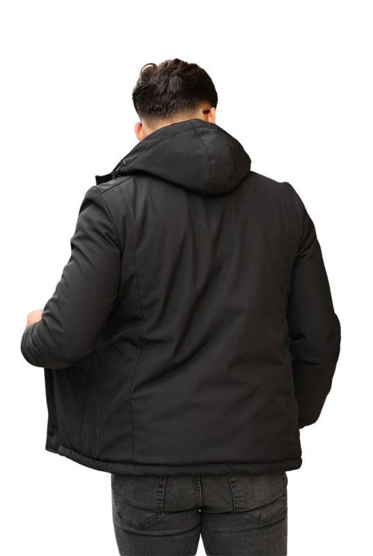 Outdoor Kapüşonlu Su Ve Rüzgar Geçirmez Kapitone Içi Kürklü Elyaf Dolgulu Şişme Siyah Mont