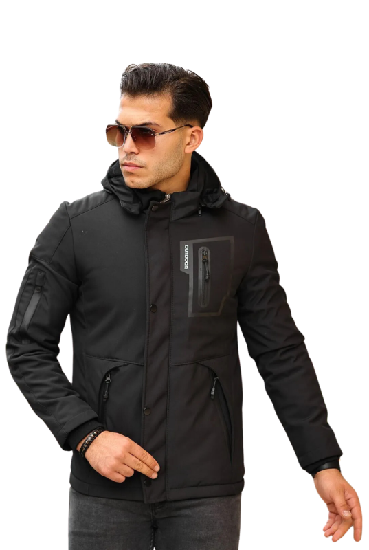 Outdoor Kapüşonlu Su Ve Rüzgar Geçirmez Kapitone Içi Kürklü Elyaf Dolgulu Şişme Siyah Mont