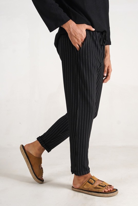 Çizgili Duble Paça Jogger Pantolon